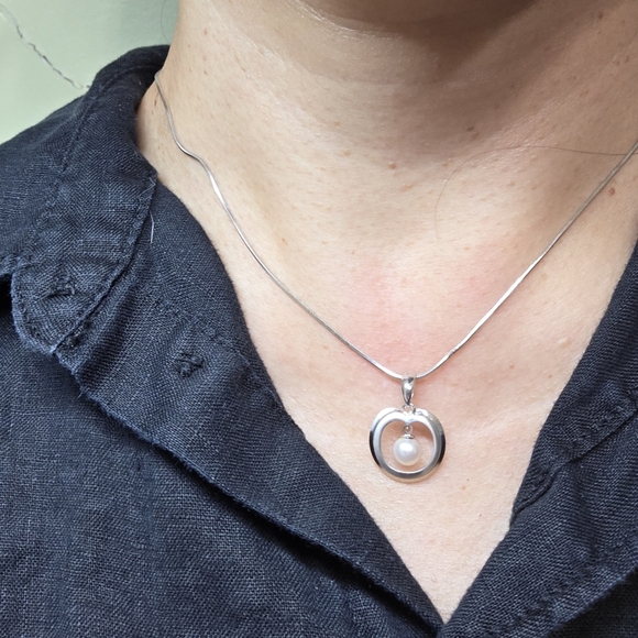modernist retro Japanese saltwater cultured akoya vintage pearl pendant silver - Picture 8 of 8